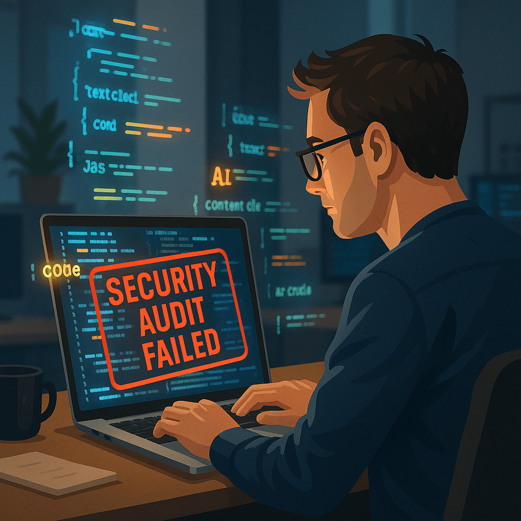 Developer relying on AI vibe coding while overlooking a failing security checklist