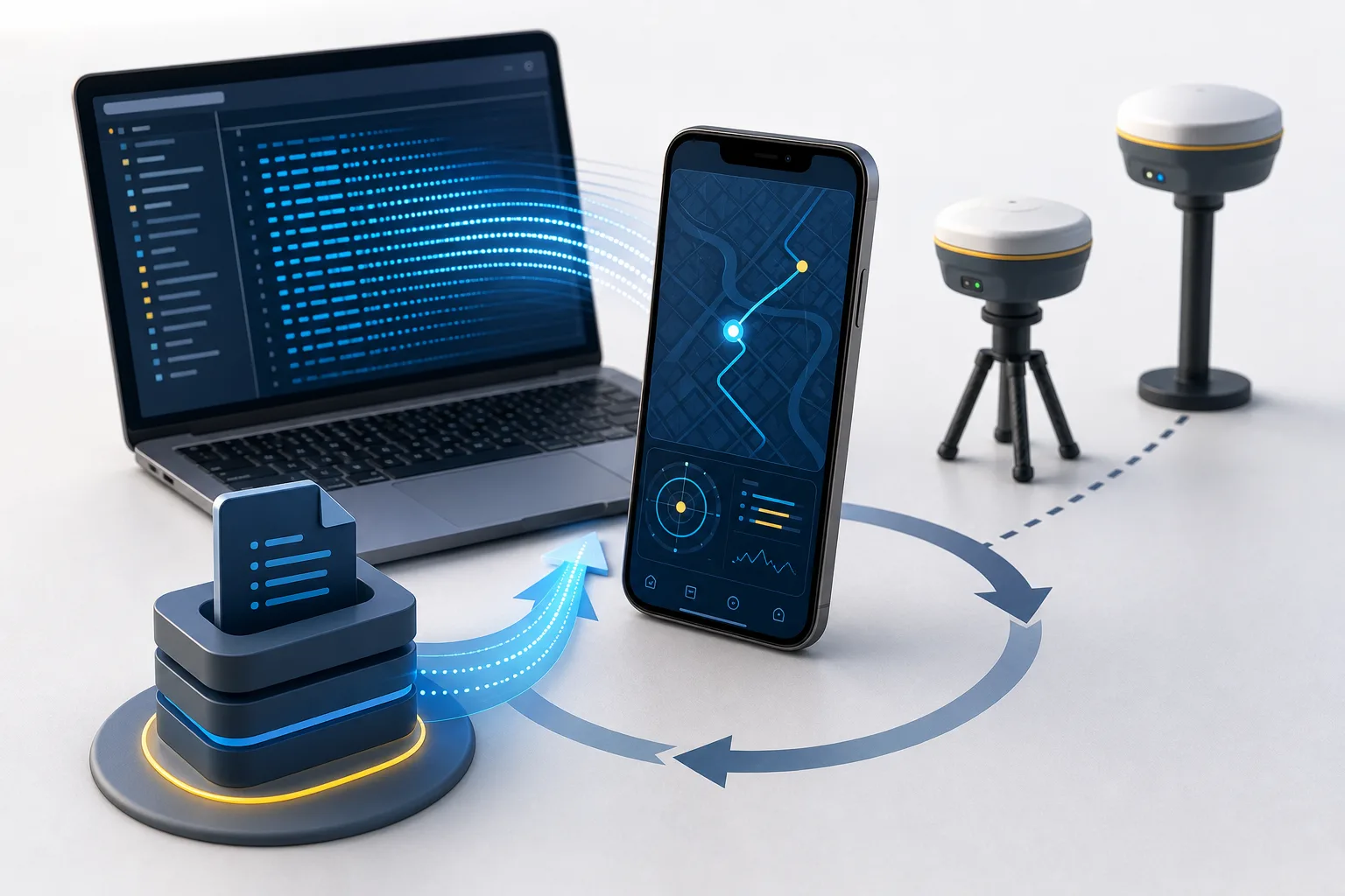 Captured positioning data replayed into a mobile application while two external GNSS receivers remain available for final hardware validation